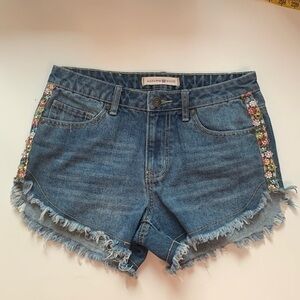 Altar’d State Floral embroidered denim cutoff shorts